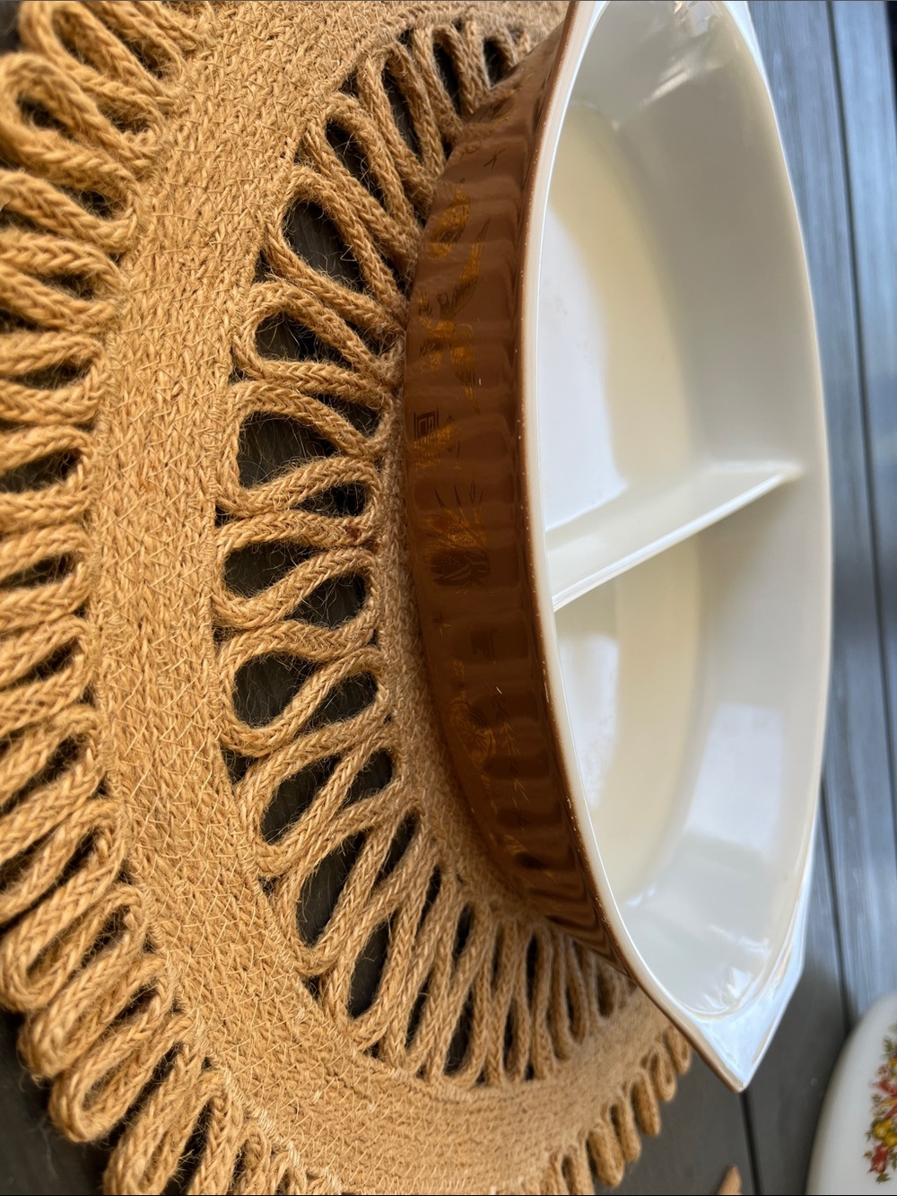 Pyrex Brown and White Divided Serving Dish